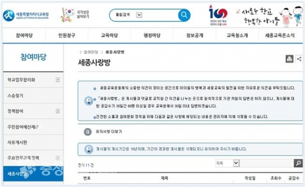 교직원 온라인 소통방 세종사랑방 운영