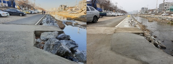 대동천 호안 정비(전)과 정비 (후)