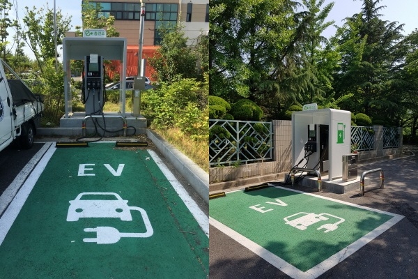 (좌)조폐공사 ID본부(대전시 유성구 테크노 10로 7) 주차장내 전기차 급속 충전시설,(우)조폐공사 본사(대전시 유성구 과학로 80-67) 앞 전기차 급속 충전시설