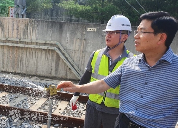 김민기사장 휴일 폭염 현장점검 / 충청뉴스 최형순 기자