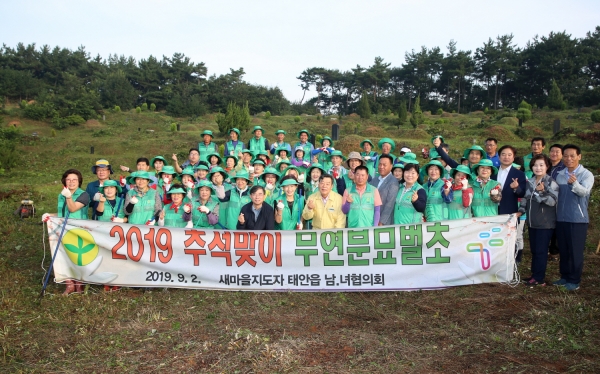 태안읍에서 열린 추석맞이 무연분묘 벌초현장 모습.