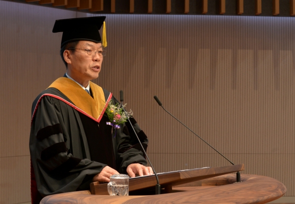 백석문화대학교 송기신 신임총장 취임사 모습