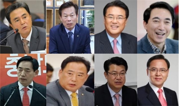 왼쪽위부터 김태흠 의원, 나소열 부지사, 정진석 의원, 박수현 전 대변인, 이명수 의원, 복기왕 전 아산시장, 어기구 의원, 정용선 전 충남청장