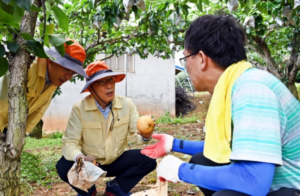 수출농가 긴급복구에 나선 aT 이병호 사장(가운데)