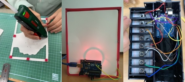 왼쪽부터/ 고등 프로그램(제작과정), 예술융합프로그램, 중등프로그램(아두이노 피아노)