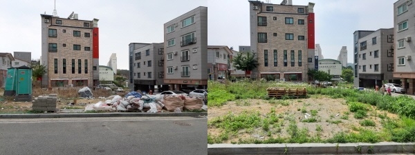 생활불편민원 콜센터 접수 후 불법쓰레기 투기 처리(전후 사진)