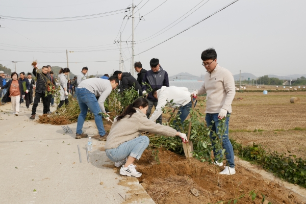 지난 2일 풍서천 개나리 식재 행사 모습