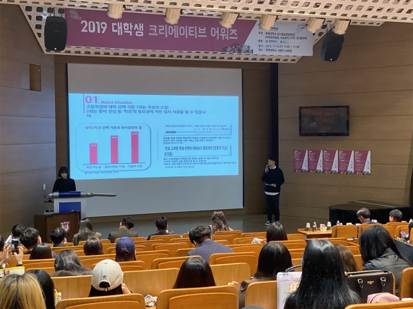 참가 학생들이 ‘대학 홍보’를 주제로 분석, 기획해 발표하고 있다.