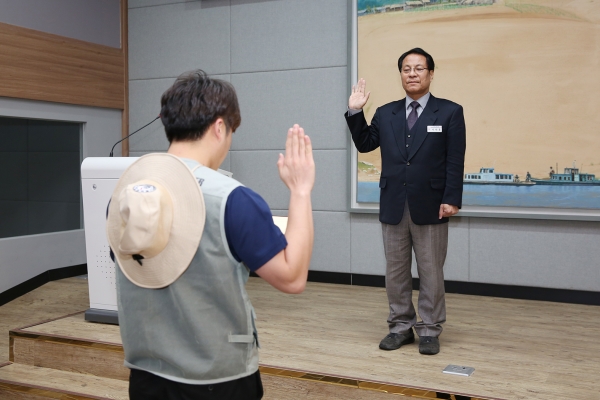 한남대, ‘2019학년도 동계 해외봉사단’ 발대식 선서모습