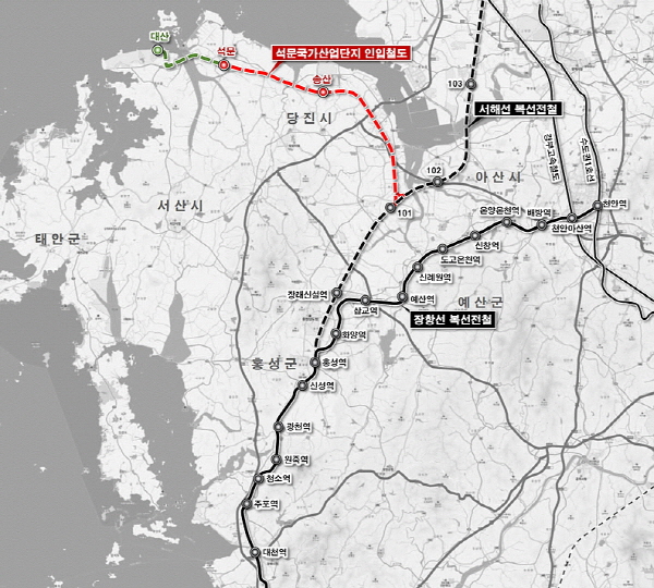 석문산단 인입철도 노선 계획도