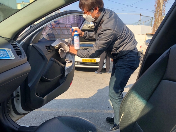 아산시 택시 소독 모습