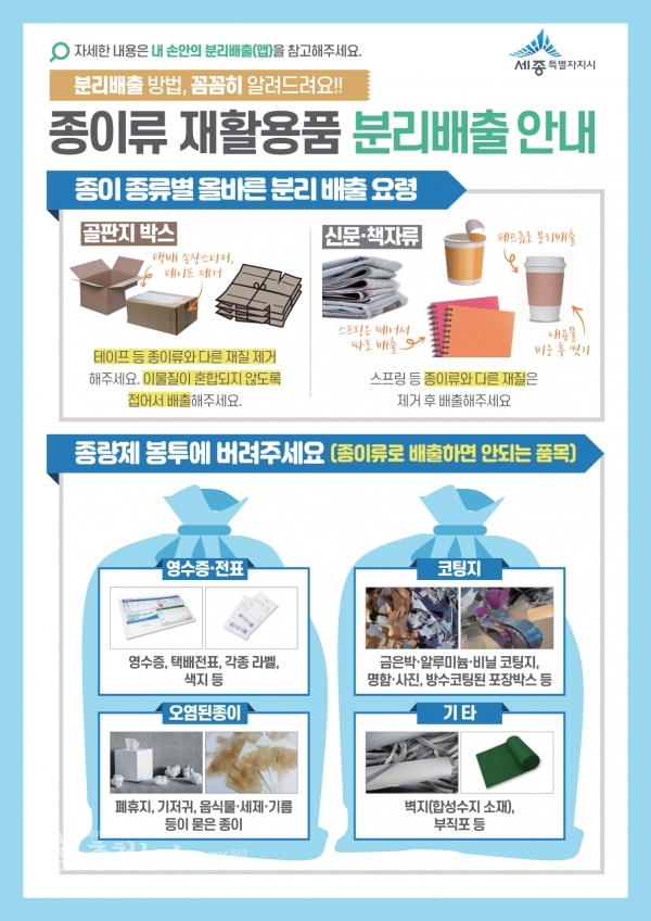 종이류 재활용품 분리배출 안내 홍보