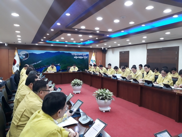 김돈곤 청양군, 재난안전대책 현안 보고회 개최 모습