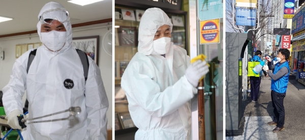 민주당 대전 대덕구 박영순·박종래·최동식 예비후보 방역 봉사활동 모습