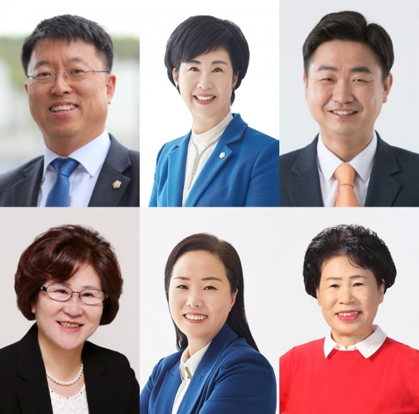 왼쪽부터 시계방향으로 이종담, 엄소영, 김철환, 김행금, 김선홍, 김월영 천안시의원