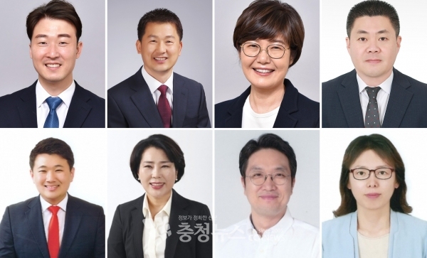 대전지역 재보선 공천 확정자.(윗줄 왼쪽부터) 더불어민주당 박수빈(광역‧서구6), 김동성(기초‧서구나), 신혜영(기초‧서구바), 송재만(기초‧유성다) / (아랫줄 왼쪽부터) 미래통합당 박종화(광역‧서구6), 최병순(기초‧서구나), 고현석(기초‧서구바), 조은호(기초‧유성다)