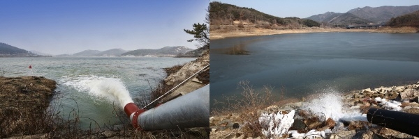 전남 진도 봉암저수지 물 채우기 현장, 충남 홍성 대사저수지 양수저류(저수지 물 채우기) 현장