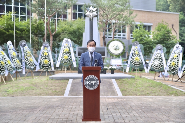 천안7.8전투 전몰 미군용사 추모식에서 박상돈 시장 추념사 모습