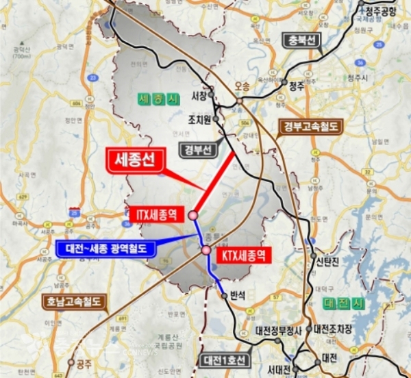 KTX 세종역 ‧ ITX 노선도