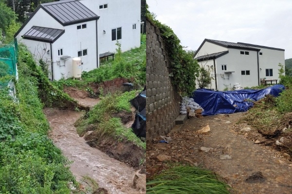 송악면 강장리 호우피해 예방조치 전, 후 비교모습