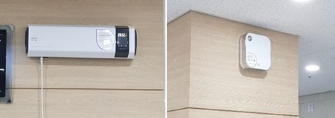 오케이한방병원 내 설치된 공기살균기(왼쪽)와 공기소독기