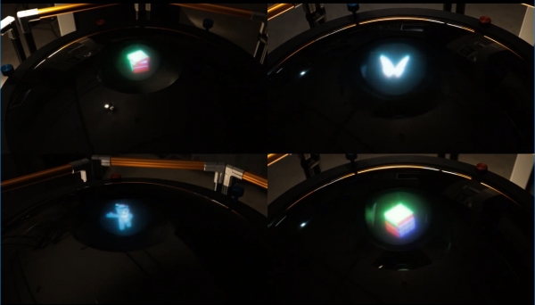 360도 테이블탑 홀로그램 기술을 통해 구현된 다양한 영상.