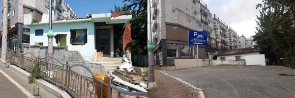 지난 3일 서산시 동문동 빈집재생사업 주차장 조성완료현장(전, 후)