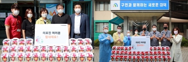 (좌)유성구보건소, (우) 대덕구보건소 코로나19 의료진 간식 지원 모습