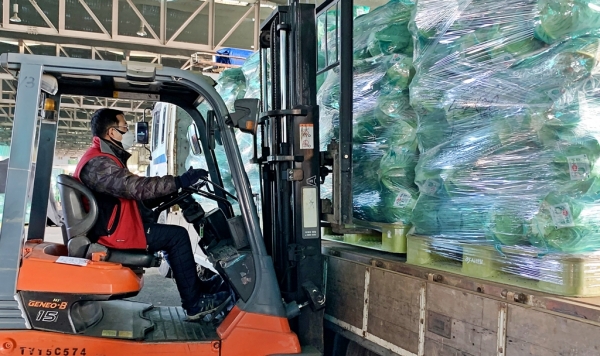 농산물 팰릿하역 현장