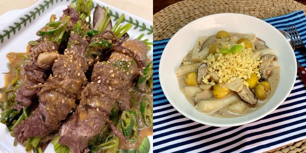 왼쪽: 새송이란 마리야찜(진흥원장상, 권수민), 오른쪽: 알밤표고 들깨떡볶이(진흥원장상, 노신영)