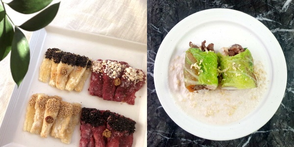 왼쪽: 더덕 찹쌀 강정(산림청장상, 김도연), 오른쪽 :송이버섯 곶감말이와 건강담은 마 소스(진흥원장상, 엄순선)