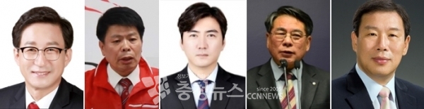 왼쪽부터 성선제 변호사, 이성용 클린세종구현 시민연합회장, 정근보 전 국회의원 보좌관, 정원희 세종도농융합연구원장, 최민호 중앙당 정책의 부의장 (가나다 순)