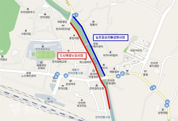 전의면 읍내리 도시재생뉴딜사업 조경수 특화거리 조성 위치도