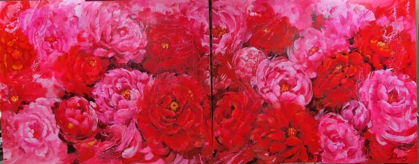 모란, 325x132, oil on canvas