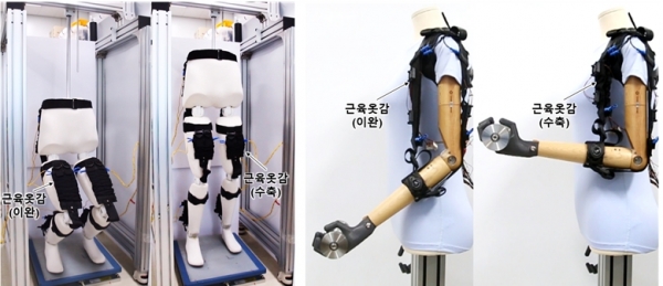 근육옷감을 부착한 마네킹의 근력보조