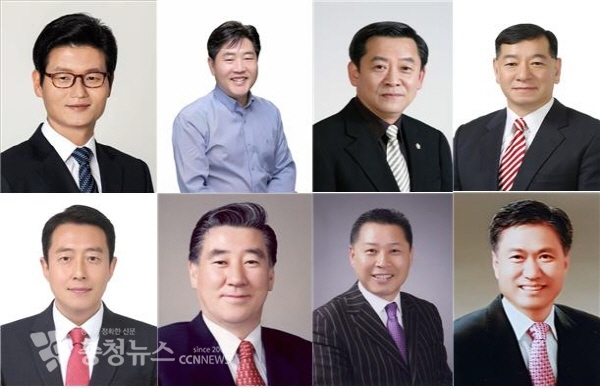 (왼쪽 위부터 시계방향) 김정섭 공주시장, 김동일 충남도의원, 박병수 공주시의회 의장, 최원철 전 당협 사무국장, 고광철 전 공주시의회 의장, 이창선 공주시의원, 윤석우 전 충남도의회 의장, 김혁종 당협 사무국장