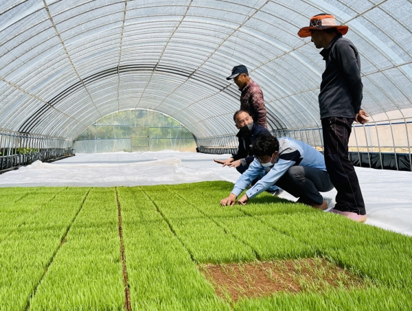 태안 원북면 이곡리 한 농가에서 영농지도를 하고 있는 모습
