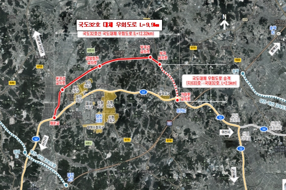 국도32호선 대체 우회도로 개설 (위치도)