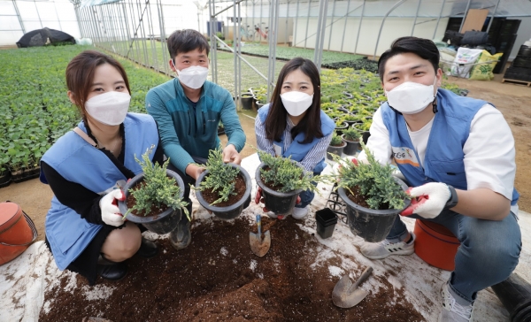 KT&G 임직원 봉사단이 화훼농가에서 일손 돕기 봉사를 실시하고 있다