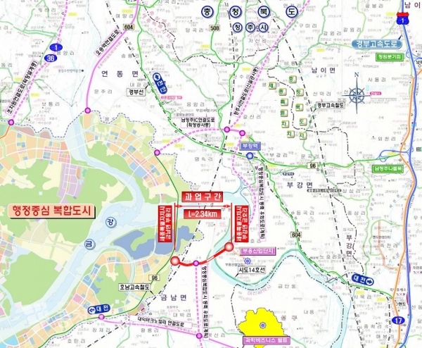행정도시~부강역 연결도로 노선도