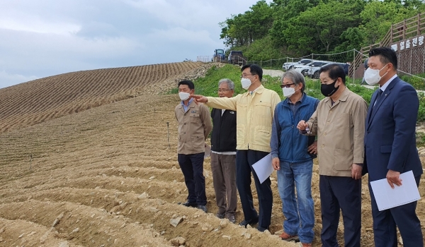 안반데기 방문 현장 사진 * 한국농수산식품유통공사 김춘진 사장(왼쪽에서 세번째)