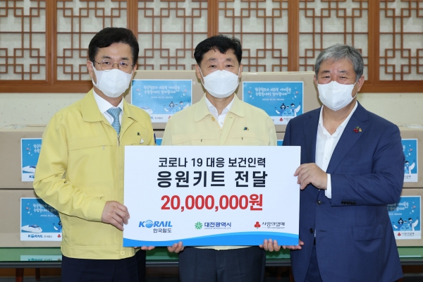 한국철도공사, 선별진료소에 물품 전달 기탁식 모습