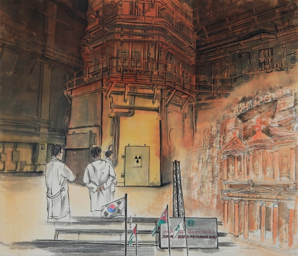 2월_세계가 인정하는 K-원자력기술,53.0×45.0cm, 한지에 수묵담채, 2021