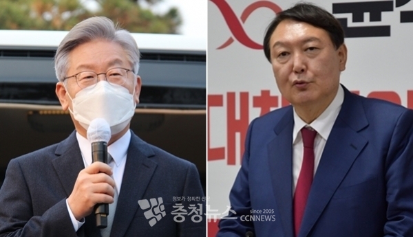 더불어민주당 이재명 대선 후보(왼쪽)와 국민의힘 윤석열 대선 후보. / 충청뉴스DB