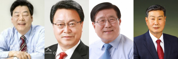 왼쪽부터 가세로 현 태안군수, 김세호 전 군수, 한상기 전 군수, 김관섭 국민의힘 충남도당 부위원장.