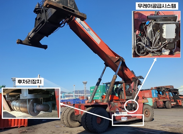 항만하역장비 미세먼지저감장치 실증 현장 / 기계연 제공