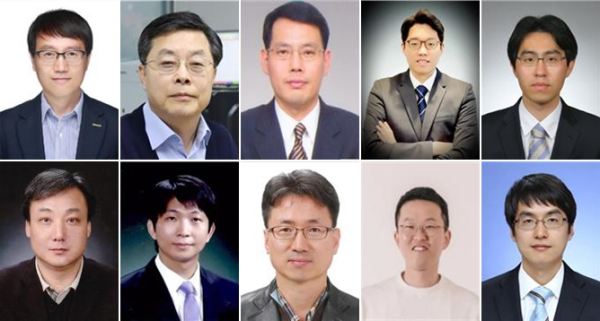 (윗줄 왼쪽부터) 류충민 박사, 유권 박사, 윤우근 책임행정원, 강태준 박사, 김연구 박사. (아랫줄 왼쪽부터) 이희구 박사, 유재덕 선임행정원, 우의전 박사, 강명수 선임행정원, 이선호 선임행정원