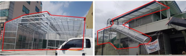 건축법 위반사례(투명소재 무단증축)