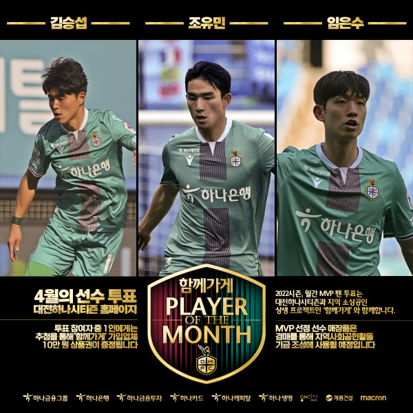 대전하나시티즌, ‘함께가게 4월 MVP’ 팬 투표 실시