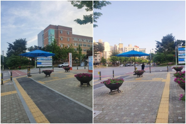 동구청사 앞 설치된 그늘막